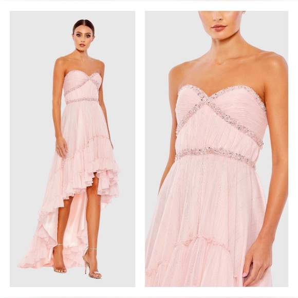 Mac Duggal 68096 Pink Beaded Ruffle High Low Gown - Picture 1 of 11